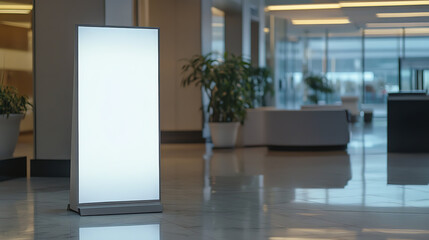 Standing display mockup in corporate lobby