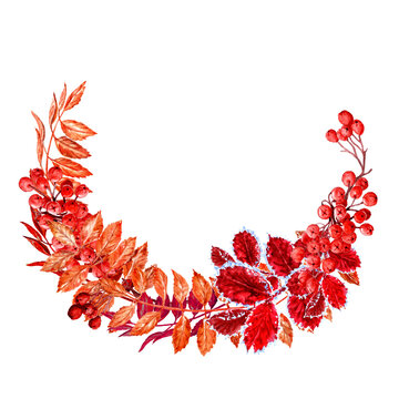 watercolor autumn wreath red berries leaves clip art preview