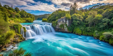 Serene Minimalist View of Huka Falls in Taupo, New Zealand - Tranquil Water, Nature's Beauty, Scenic Landscape, Natural Wonder, Travel Destination, Outdoor Adventure, Iconic Falls