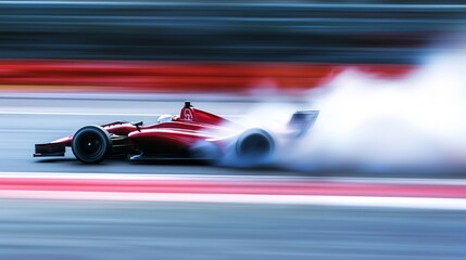 Precision and Adrenaline: Race Car Speeding Around Sharp Turn with Tires and Smoke in Motion Blur