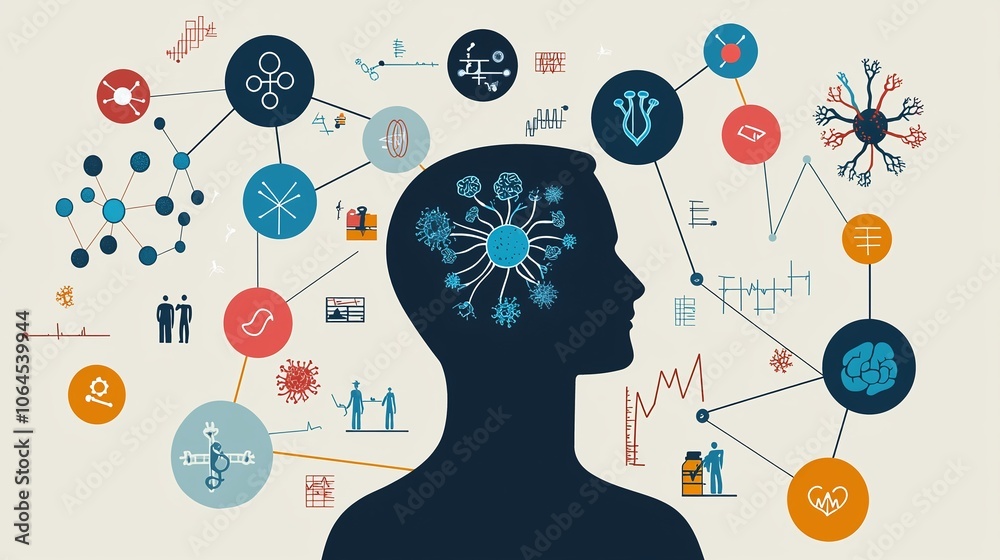 Poster Explore the intricacies of human thought processes through a bright infographic representation of brain functionality