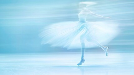 Obraz premium Graceful Ice Skater Twirling on Rink with Elegance and Focus, Motion Blur and Soft Reflections - Ultra-Detailed Figure Skating Image