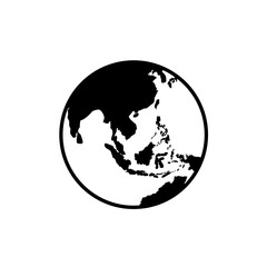 Simple black earth logo icon illustration vector design focusing on indonesia map and other asian countries emphasizing geographical features. Ideal for education, environment and global concept 