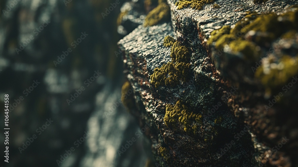 Poster explore the intricate beauty of a moss-covered rock in a tranquil forest setting through macro photo