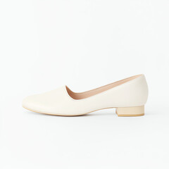 A simple pair of white leather ballet flats on solid white background, single object