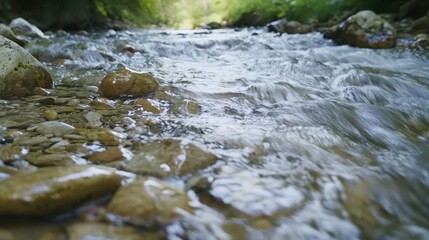 Serene Long Exposure River Flow with Rich Earthy Tones and Soft Reflections in Ultra-Detailed Shot