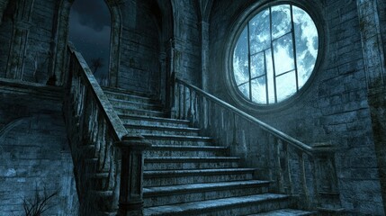 Fototapeta premium Mysterious Staircase with Moonlight Glow