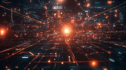 Obraz premium Smart digital city with connection cyber security network reciprocity over the cityscape . future smart wireless digital city and social media networking systems that connects people within the city