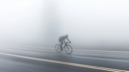 Speeding Cyclist in Misty Forest: Dynamic Motion Blur on Road with Tree Silhouettes - Ultra-Detailed Action Shot