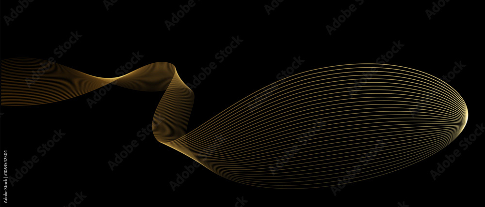 Leinwandbilder Abstract vector wavy lines flowing smooth curve gold gradient light color on black background in concept of luxury, technology, science, music, modern.