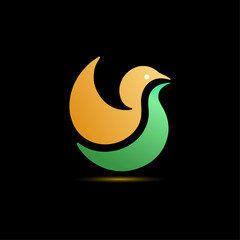 Stylized bird logo, circular design, golden yellow and green colors.