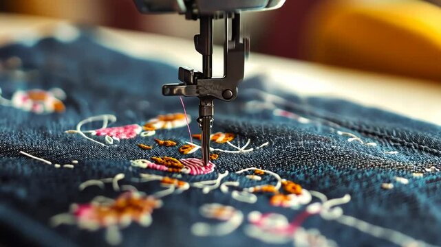 Close-Up of Embroidery Machine at Work