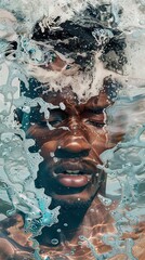 Close-Up Underwater Portrait of a Man with Bubbles