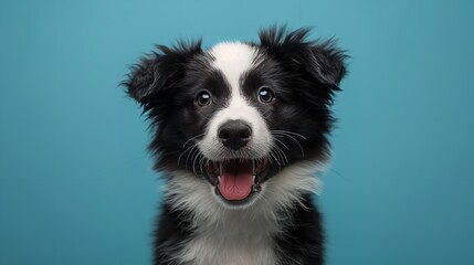 Portrait of a border collie dog on a blue background