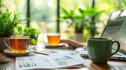 Coffee and documents on the table