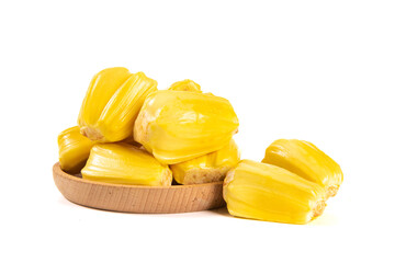 Ripe jackfruit peeled tropical fruit isolated on white background.
