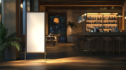 Mockup. Bar Lounge Billboard, Warm Light, Cozy Environment  