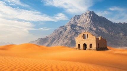Desert Ruins Against a Mountain Landscape