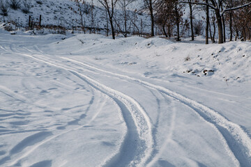 winter snow road. road in the forest.