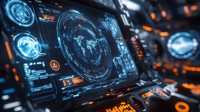 Futuristic Technology Interface with Blue and Orange Lights