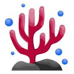 Coral or Seaweed with Ocean Rock Illustration Isolated on White Background