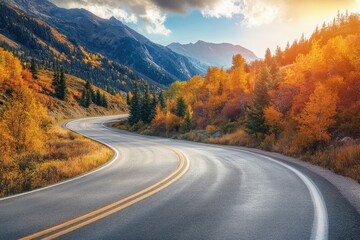 Winding Road Through Autumnal Mountain Landscape
