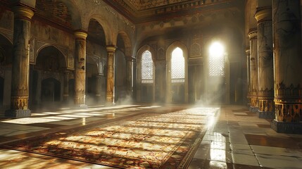 Al-Aqsa Mosque located in Jerusalem, a magnificent mosque building with a golden dome, Ai generated Images