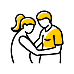 Simple, clean line art illustration of a nurse and patient icon, ideal for healthcare branding, digital design, educational materials, and medical websites.
