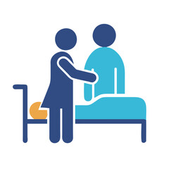 Fototapeta premium Simple, clean line art illustration of a nurse and patient icon, ideal for healthcare branding, digital design, educational materials, and medical websites.