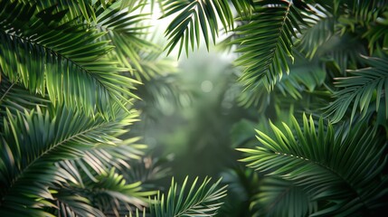 Naklejka premium Tropical Frame with Green Palm Leaves, Tropical Plant Background