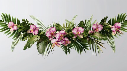 Fototapeta premium Tropical Leaves and Flowers Garland Bouquet Arrangement