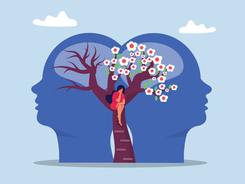 woman sitting in tree inside human head clip art preview