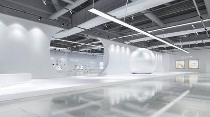 White Indoor Space Exhibition Hall Background - a spacious and elegant visual. The white indoor space of the exhibition hall creates a serene and stylish scene.
