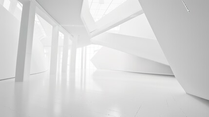 Obraz premium White Indoor Space Exhibition Hall Background - a spacious and elegant visual. The white indoor space of the exhibition hall creates a serene and stylish scene.