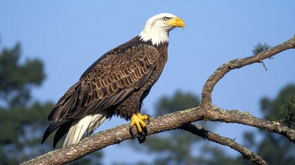 Majestic Bald Eagle Perched on Tree Branch in Nature
