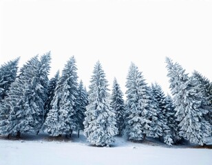 Obraz premium Group of frosty spruce trees in snow isolated on white