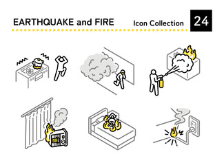 Set of illustrations of fires after an earthquake