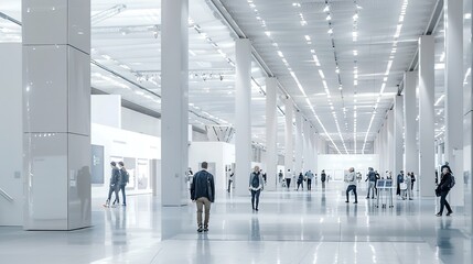 White Indoor Space Exhibition Hall Background - a spacious and elegant visual. The white indoor space of the exhibition hall creates a serene and stylish scene.