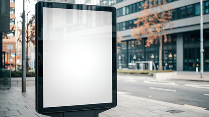 Fototapeta premium Mockup. Illuminated Advertising Board in City Center, Nighttime, 