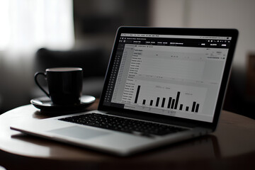 Laptop with morning stock market updates, Monday morning, financial awareness