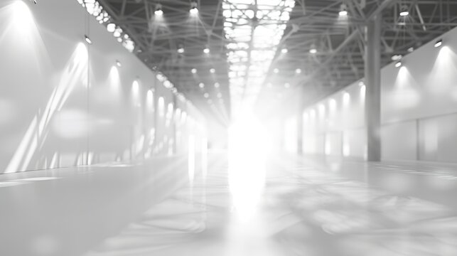 White Indoor Space Exhibition Hall Background - a spacious and elegant visual. The white indoor space of the exhibition hall creates a serene and stylish scene.