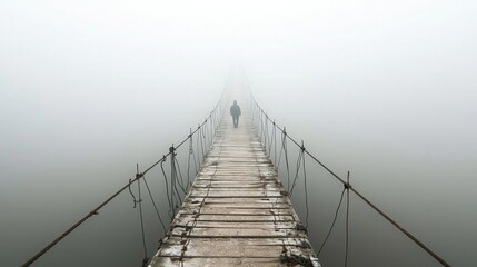 Obraz premium Mysterious Traveler on Foggy Bridge