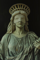 Obraz premium Statue of a woman with a blindfold over her eyes, holding a piece of cloth