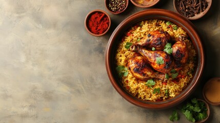 Delicious Chicken Biryani in Rustic Bowl
