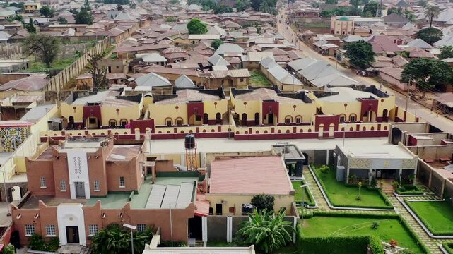 Aerial view over the neighborhood of the Emir of Zazzau Palace in Zaria City, Nigeria