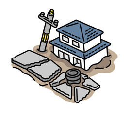 Houses tilting due to liquefaction