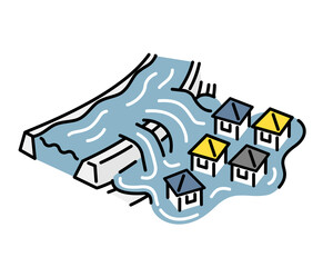 Illustration of water overflowing from a river