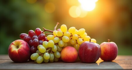 Fresh fruits at sunset with vibrant colors