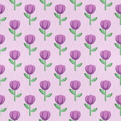 Purple floral fabric pattern, tulips, paper texture