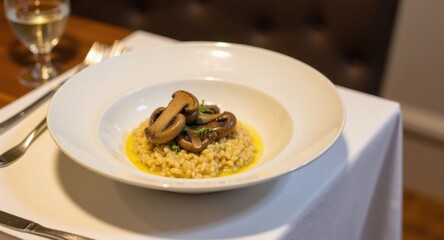 Delicious mushroom risotto served elegantly.